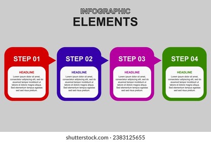 infographic template with 4 colorful steps for presentations, business and posters.