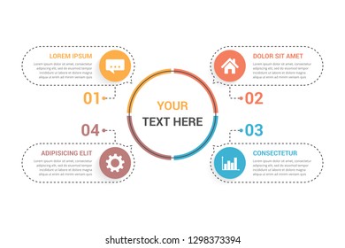 Infographic template with 4 elements, steps or options, process chart, circle diagram, vector eps10 illustration