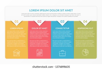 Infographic template with 4 elements for text and icons, can be used for web design, workflow layout, process chart, report, company milestones, vector eps10 illustration