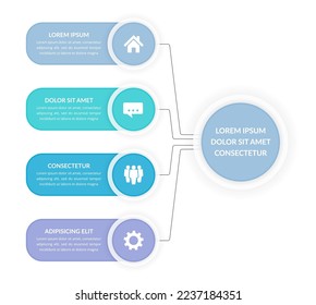 Infographic template with 4 elements with text and icons connected with the circle, vector eps10 illustration