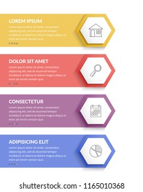 Infographic template with 4 hexagons with line icons, vector eps10 illustration