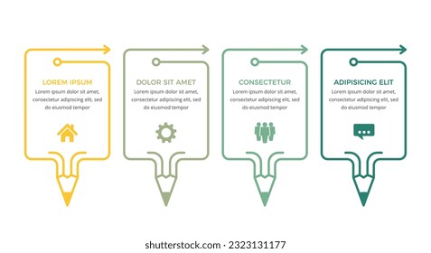 Infographic template with 4 linear pencils with place for text and icons, education infographics, vector eps10 illustration