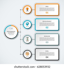 Infographic Template With 4 Option Circles And Tabs. Modern Minimalistic Vector Banner That Can Be Used As Chart, Diagram, Graph, Table, Workflow Layout For Web, Report, Business Presentation