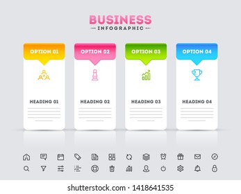 Infographic template with 4 option and web icon on gray background. Can be used for workflow, diagram, website, corporate report, advertising, marketing business.