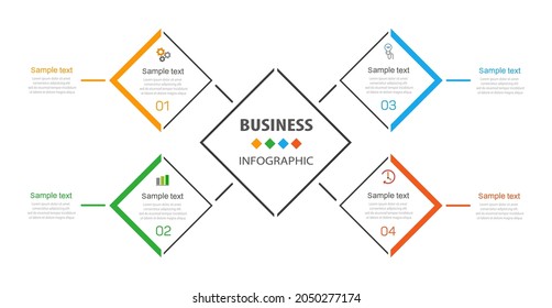 Plantilla de infografía con 4 opciones. Se puede utilizar para diseño de flujo de trabajo, diagrama, informe anual, diseño web, pasos o procesos 