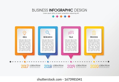 Plantilla de infografía con 4 opciones. Escala de tiempo colorida. Vector