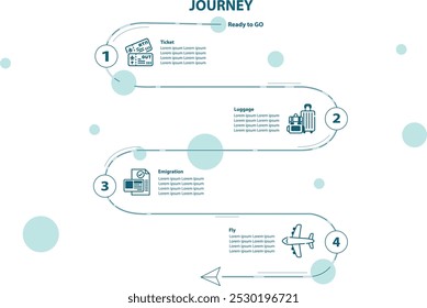 Infographic template with 4 options or journey steps.It can be used travel journey infographic, flight Process Steps Visualization, passenger journey map, air travel step-by-step Guide illustration