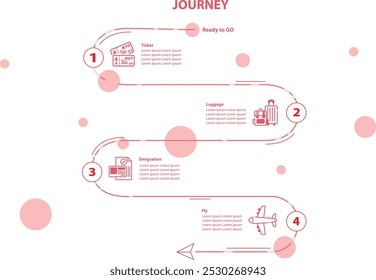 Infographic template with 4 options or journey steps.It can be used travel journey infographic, flight Process Steps Visualization, passenger journey map, air travel step-by-step Guide illustration