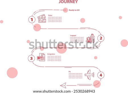 Infographic template with 4 options or journey steps.It can be used travel journey infographic, flight Process Steps Visualization, passenger journey map, air travel step-by-step Guide illustration