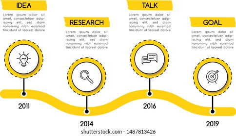 Infographic template with 4 options. Simple timeline. Vector