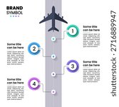 Infographic template with 4 options or steps. Airplane. Can be used for workflow layout, diagram, banner, webdesign. Vector illustration