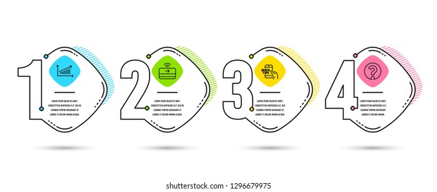 Infographic template 4 options or steps. Set of Chart, Education and Contactless payment icons. Question mark sign. Presentation chart, Quick tips, Financial payment. Ask support. Vector