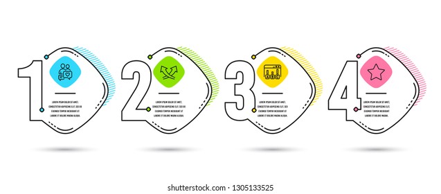 Infographic template 4 options or steps. Set of Survey results, Intersection arrows and Dating chat icons. Star sign. Best answer, Exchange, People love. Best rank.  Process diagram, workflow layout