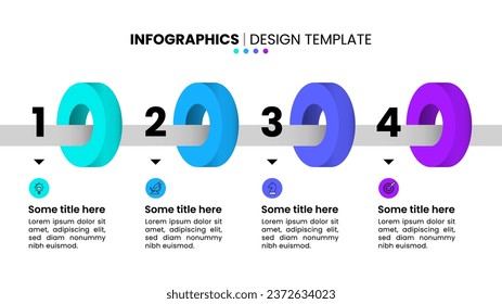 Plantilla de infografía con 4 opciones o pasos. Anillos. Se puede utilizar para diseño de flujo de trabajo, diagrama, banner, diseño web. Ilustración del vector