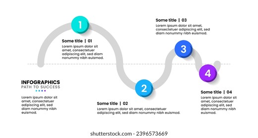 Infographic template with 4 options or steps. Path to success. Can be used for workflow layout, diagram, webdesign. Vector illustration