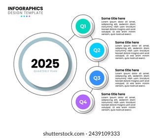 Plantilla de infografía con 4 opciones o pasos. Círculos en línea. Se puede utilizar para el diseño del flujo de trabajo, diagrama, diseño web. Ilustración de vector