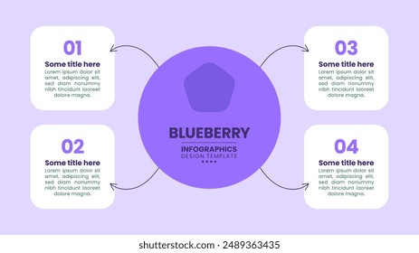 Infographic template with 4 options or steps. Blueberry. Can be used for workflow layout, diagram, banner, webdesign. Vector illustration