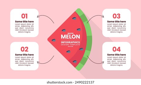 Infographic template with 4 options or steps. Watermelon. Can be used for workflow layout, diagram, banner, webdesign. Vector illustration