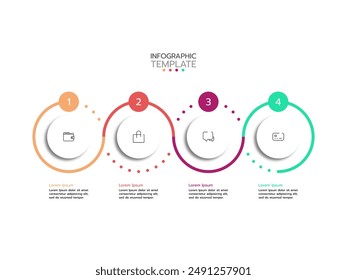 Infographic template with 4 options, steps, features or processes and business icons.