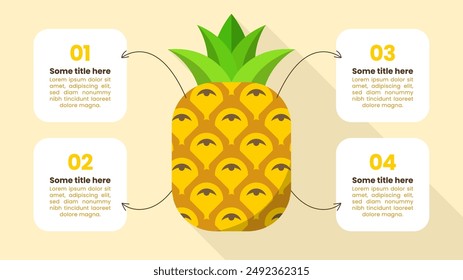 Plantilla infográfica con 4 opciones o pasos. Piña. Se puede utilizar para el diseño del flujo de trabajo, diagrama, Anuncio, diseño web. Ilustración vectorial