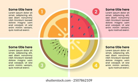 Infographic template with 4 options or steps. Pieces of fruit. Can be used for workflow layout, diagram, banner, webdesign. Vector illustration