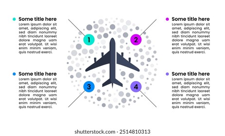 Infographic template with 4 options or steps. Airplane. Can be used for workflow layout, diagram, banner, webdesign. Vector illustration