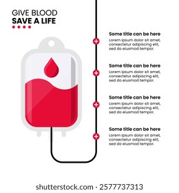 Infographic template with 4 options or steps. Blood donation concept. Can be used for workflow layout, diagram, banner, webdesign. Vector illustration