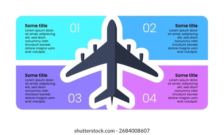 Infographic template with 4 options or steps. Airplane. Can be used for workflow layout, diagram, banner, webdesign. Vector illustration