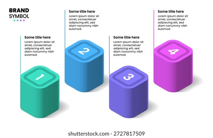 Infographic template with 4 options or steps. Isometric columns. Can be used for workflow layout, banner, diagram, webdesign. Vector illustration