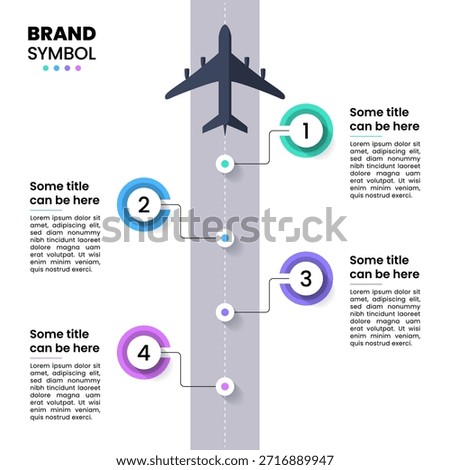 Infographic template with 4 options or steps. Airplane. Can be used for workflow layout, diagram, banner, webdesign. Vector illustration