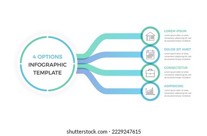 Plantilla infográfica con 4 opciones con texto e iconos, vector eps10 ilustración