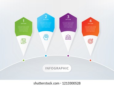 Infographic template with 4 options. Vector infographics timeline design template with 3D paper label. Integrated infographic template, Vector Illustration