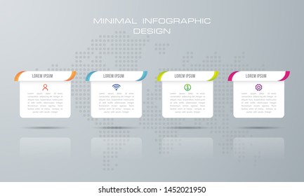 Infographic template with 4  options, workflow, process chart,Timeline infographics design vector can be used for workflow layout, diagram, annual report, web design, steps or processes. - Vector