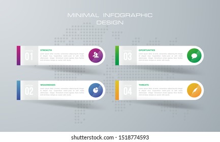 Infographic template with 4 options, workflow, process chart,Timeline infographics design vector can be used for workflow layout, diagram, annual report, web design, steps or processes. - Vector