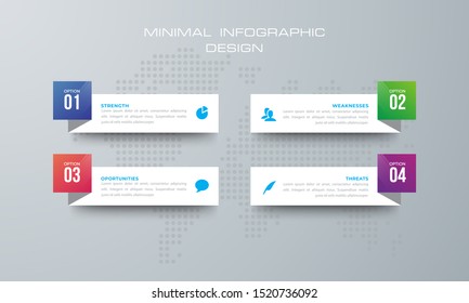 Infographic template with 4 options, workflow, process chart,Timeline infographics design vector can be used for workflow layout, diagram, annual report, web design, steps or processes. - Vector