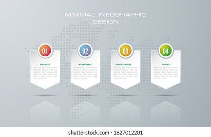 Infographic template with 4 options, workflow, process chart, diagram, annual report, web design, steps or processes. - Vector