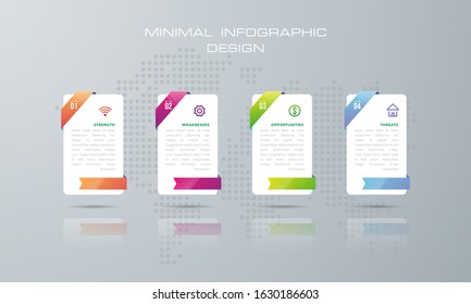 Infographic template with 4 options, workflow, process chart,Timeline infographics design vector can be used for workflow layout, diagram, annual report, web design, steps or processes. - Vector