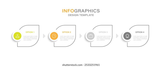 Modelo infográfico com 4 opções, fluxo de trabalho, gráfico de processo. Pode ser usado para layout de fluxo de trabalho, diagrama, relatório anual, design da Web, etapas ou processos
