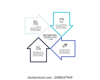Plantilla infográfica con 4 líneas de proceso e íconos al éxito. Ilustración vectorial.