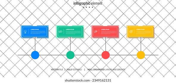 infographic template 4 step business planning to success multi colored rectagles with icon. template background design for marketing, finance, product.
