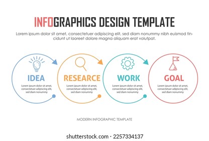 Plantilla de infografía. Trayecto de línea de tiempo de 4 pasos, plantilla de diseño de infografías sencillas planas. gráfico de presentación. Concepto de negocio con las opciones de los números 4 o la ilustración vectorial de los pasos.	