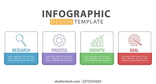 Plantilla de infografía. Trayecto de línea de tiempo de 4 pasos, plantilla de diseño de infografías sencillas planas. gráfico de presentación. Concepto de negocio con las opciones de los números 4 o la ilustración vectorial de los pasos.