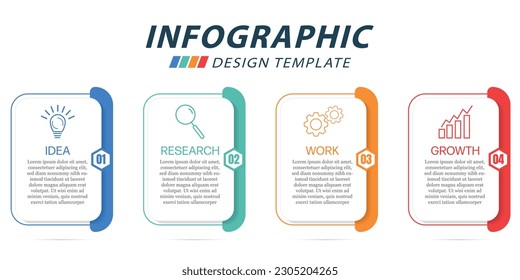  Infographic template. 4 Step timeline journey, Flat simple infographics design template. presentation graph. Business concept with numbers 4 options or steps vector illustration.