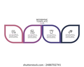 Plantilla infográfica con 4 pasos de recorrido de línea de tiempo, Plantilla infográfica simple para negocios, educación, Diseño web, Anuncios, folletos, volantes. Ilustración vectorial.