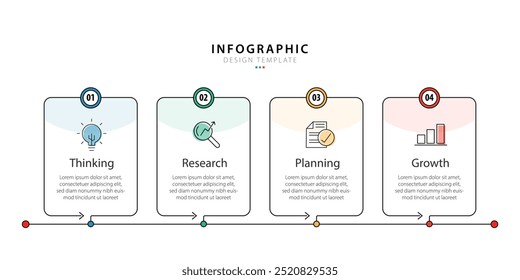 Infographic template 4 Step timeline journey isolated background, Data visualization flat simple design. presentation graph. Business timeline creator 4 options, vector illustration.