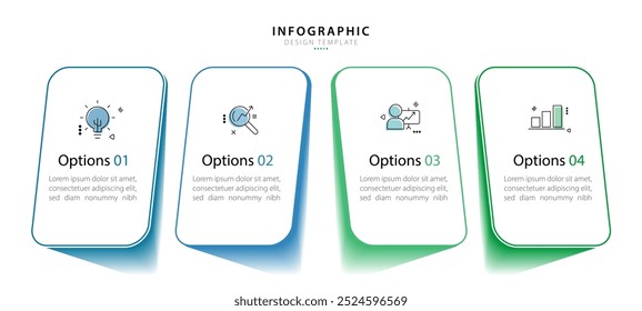 Infografik Vorlage 4 Schritt Zeitleiste Reise isoliert Hintergrund, Datenvisualisierung flach einfaches Design. Präsentationsdiagramm. Business Timeline Creator 4 Optionen, Vektorgrafik.