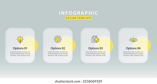 Infografía Plantilla de 4 pasos de fondo aislado de línea de tiempo, diseño plano simple Glassmorphic. Creador de diseños de flujo de trabajo empresarial 4 opciones, Ilustración vectorial de Presentaciones.