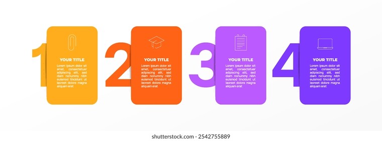 Infographic template. 4 Step timeline journey, Flat simple infographics design template. Presentation graph. Business concept with number and icon 4 options or steps. Background vector illustration.