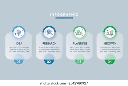 Infográfico modelo 4 passo linha do tempo isolado fundo, design simples plano glassmórfico. gráfico de apresentação. Criador de layouts de fluxo de trabalho de negócios 4 opções, ilustração de vetor Apresentações.