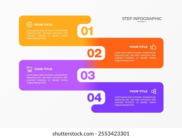 Infographic template. 4 Step timeline journey, Flat simple infographics design template. Presentation graph. Business concept with icon 4 options or steps. Background vector illustration.